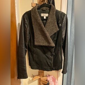 Blink by Danier Black Leather Jacket with Brown Collar